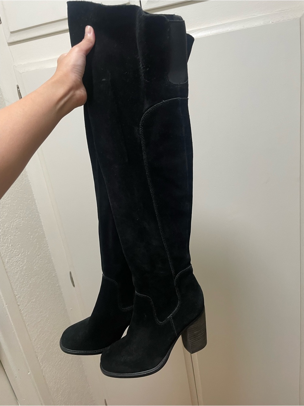 Kelsi Dagger Black Suede Block Heel Boots